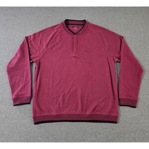 Alfani Mens XL Burgundy Maroon Henley Pullover Sweatshirt Ribbed Trim Raglan